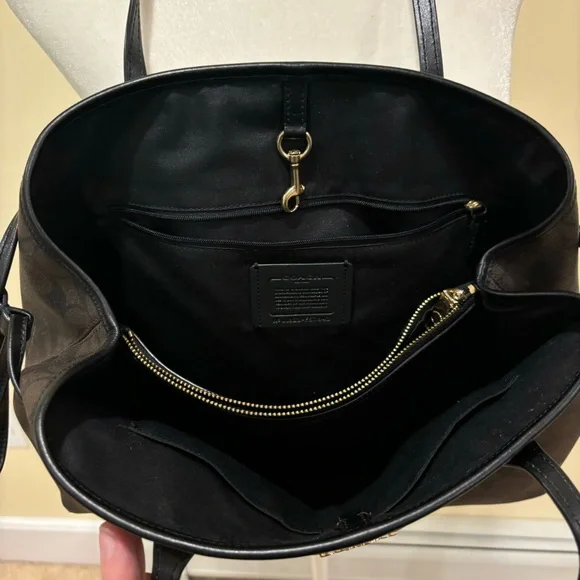 COACH Signature Drawstring Carryall Tote Bag Black/Brown - Picture 7 of 8